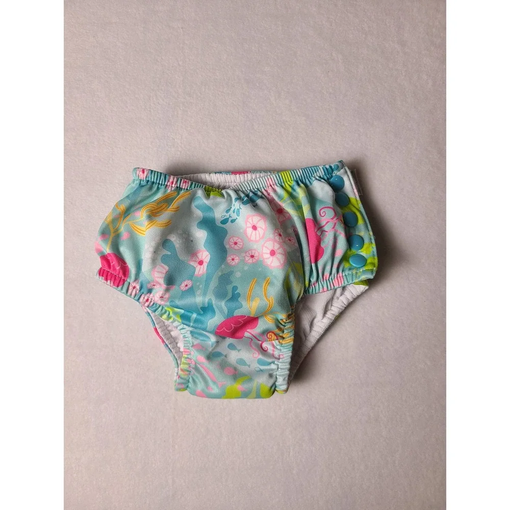 Green Sprouts Swim Diaper Kids 3T Blue Sea Life Reusable Ruffle Snap Closure